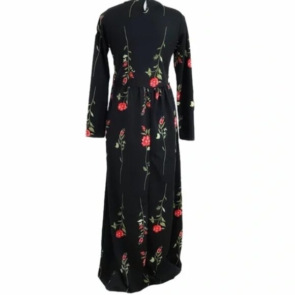 SELMA SARI BLACK RED FLORAL MAXI DRESS - 6 - Picture 3 of 8